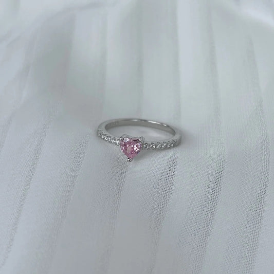 Pink Heart Sterling Silver Ring