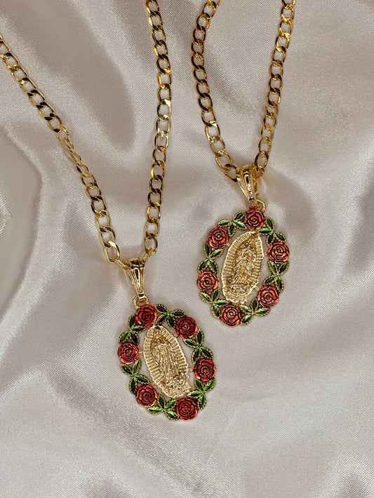 Virgencita Colored Roses Necklace