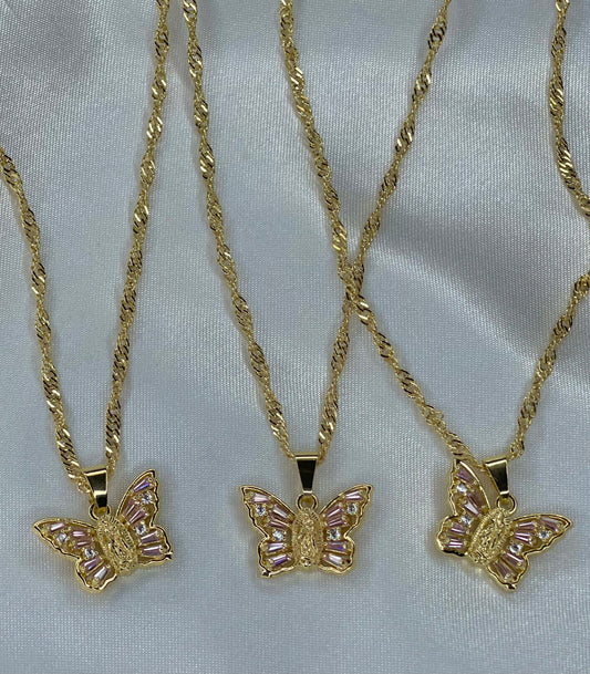 Pink Virgencita Butterfly Necklace
